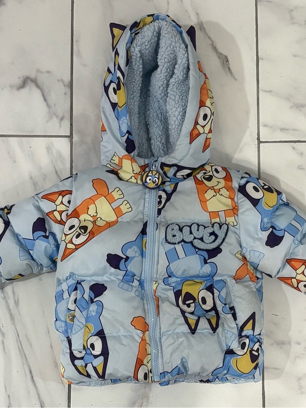Bluey and Bingo Cartoon Dog Puffer Jacket with Hood